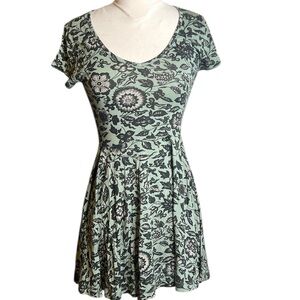 Peruvian Connection Black & Green Floral Fit & Flare Mini Dress